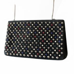 Christian Louboutin Studded Black Suede Clutch/Crossbody Bag